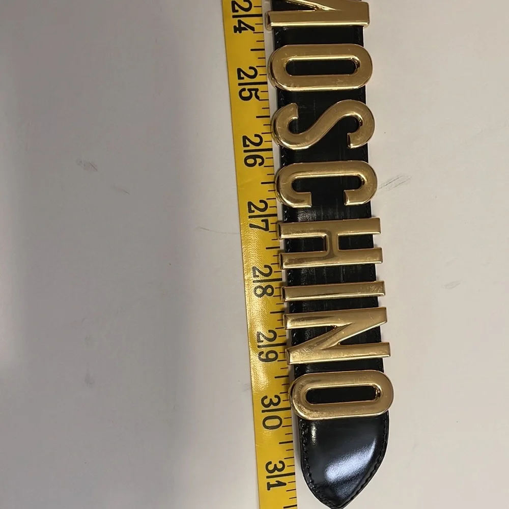 Moschino Black Belt with Gold Lettering